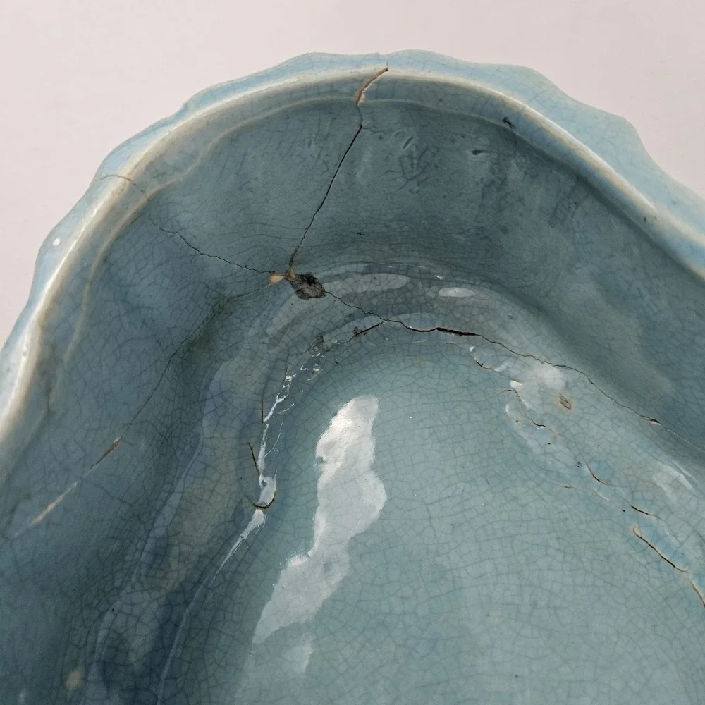 Vintage McCoy Pottery Jardinière Planter Aqua Blue Turquoise Bamboo Leaves 1940 - Picture 10 of 14